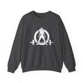 ALL I NEED IS COFFEE and a Barbell - Unisex Heavy Blend™ Crewneck Sweatshirt - Distressed Logo - Front & Back