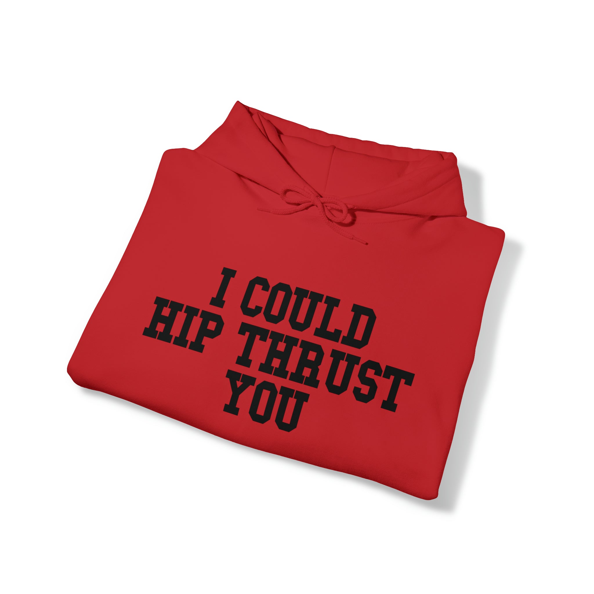 I Could Hip Thrust You - Unisex Heavy Blend Hooded Sweatshirt - Black Logo on Front & Right Sleeve