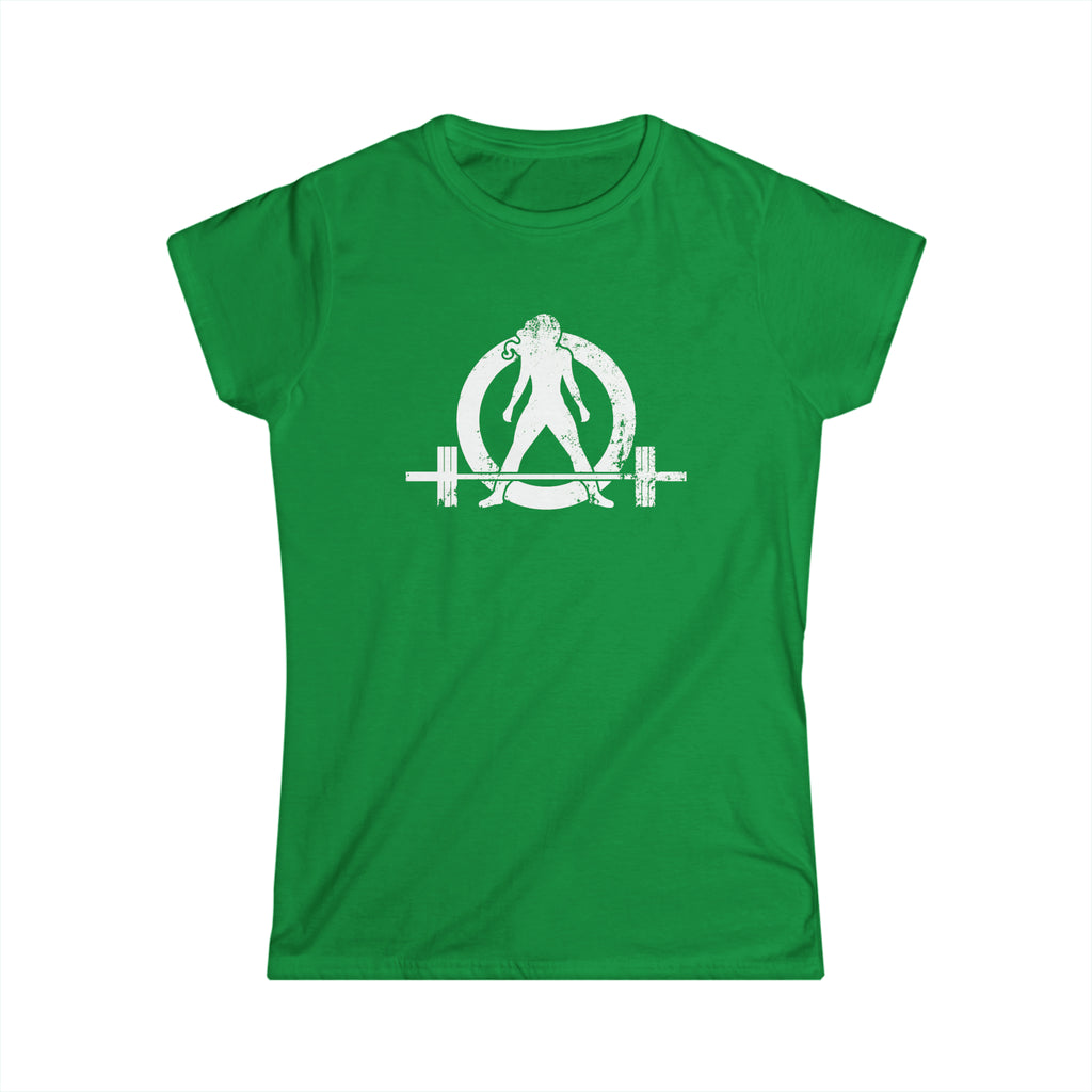 Lift Heavy Shit - Women's Softstyle Tee - White Distressed Logo + Print On Back