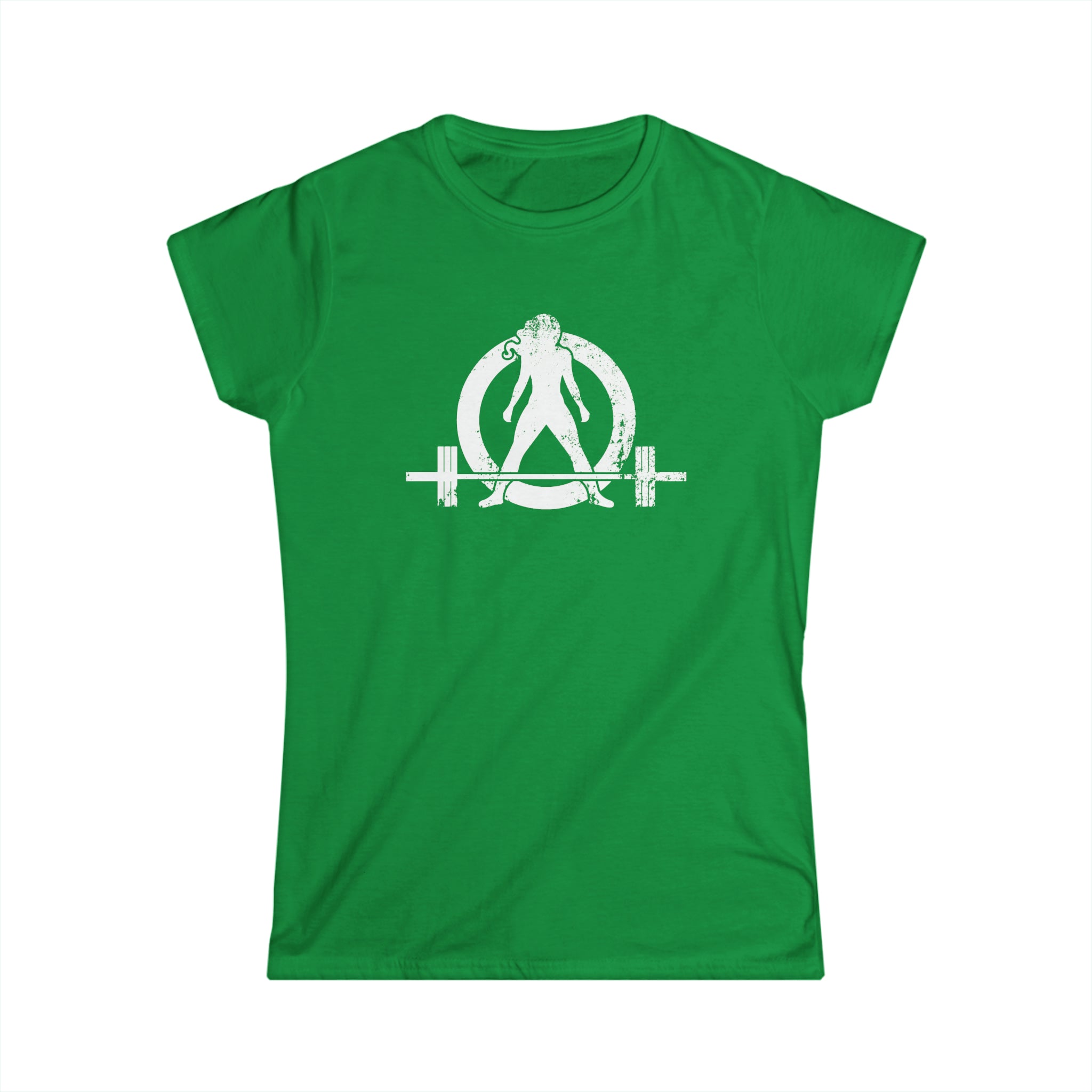 Lift Heavy Shit - Women's Softstyle Tee - White Distressed Logo + Print On Back