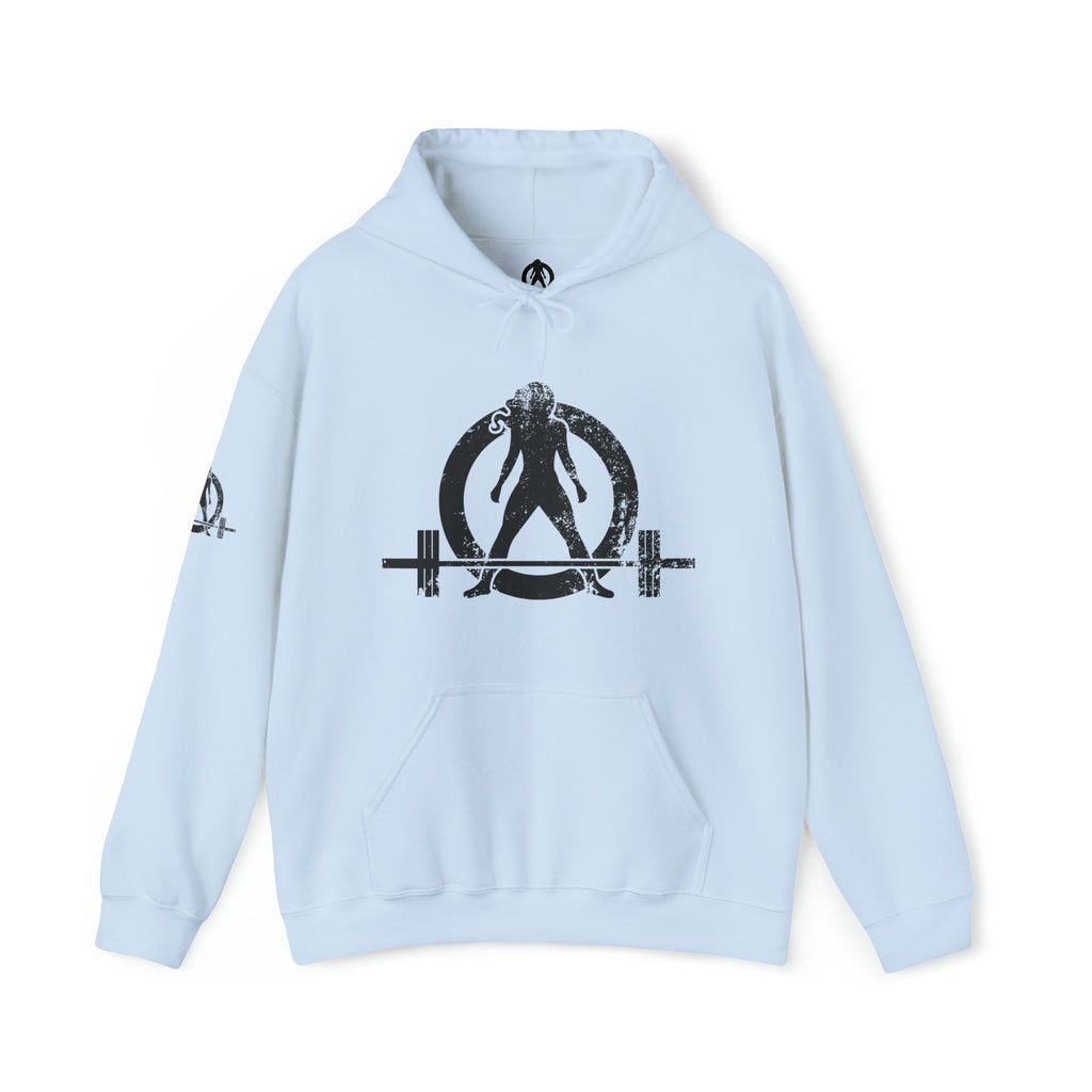 Squat Bench Deadlift Repeat - Unisex Heavy Blend Hooded Sweatshirt - Dark Black Logo - Pink - SBDR on BACK