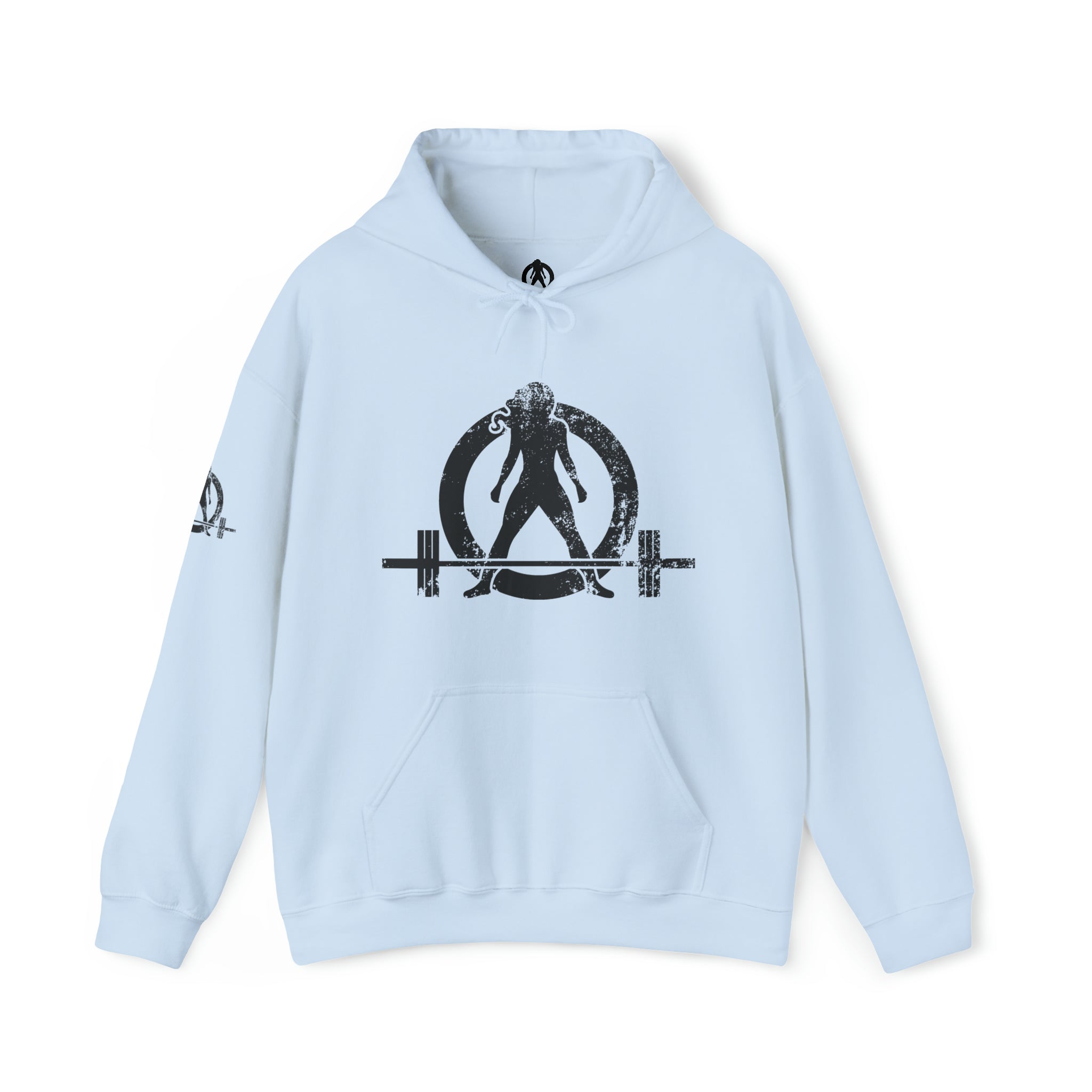 Squat Bench Deadlift Repeat - Unisex Heavy Blend Hooded Sweatshirt - Dark Black Logo - Pink - SBDR on BACK