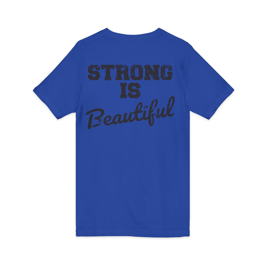 Strong Is Beautiful - Distressed Black Logo - Unisex Jersey Short Sleeve V-Neck Tee