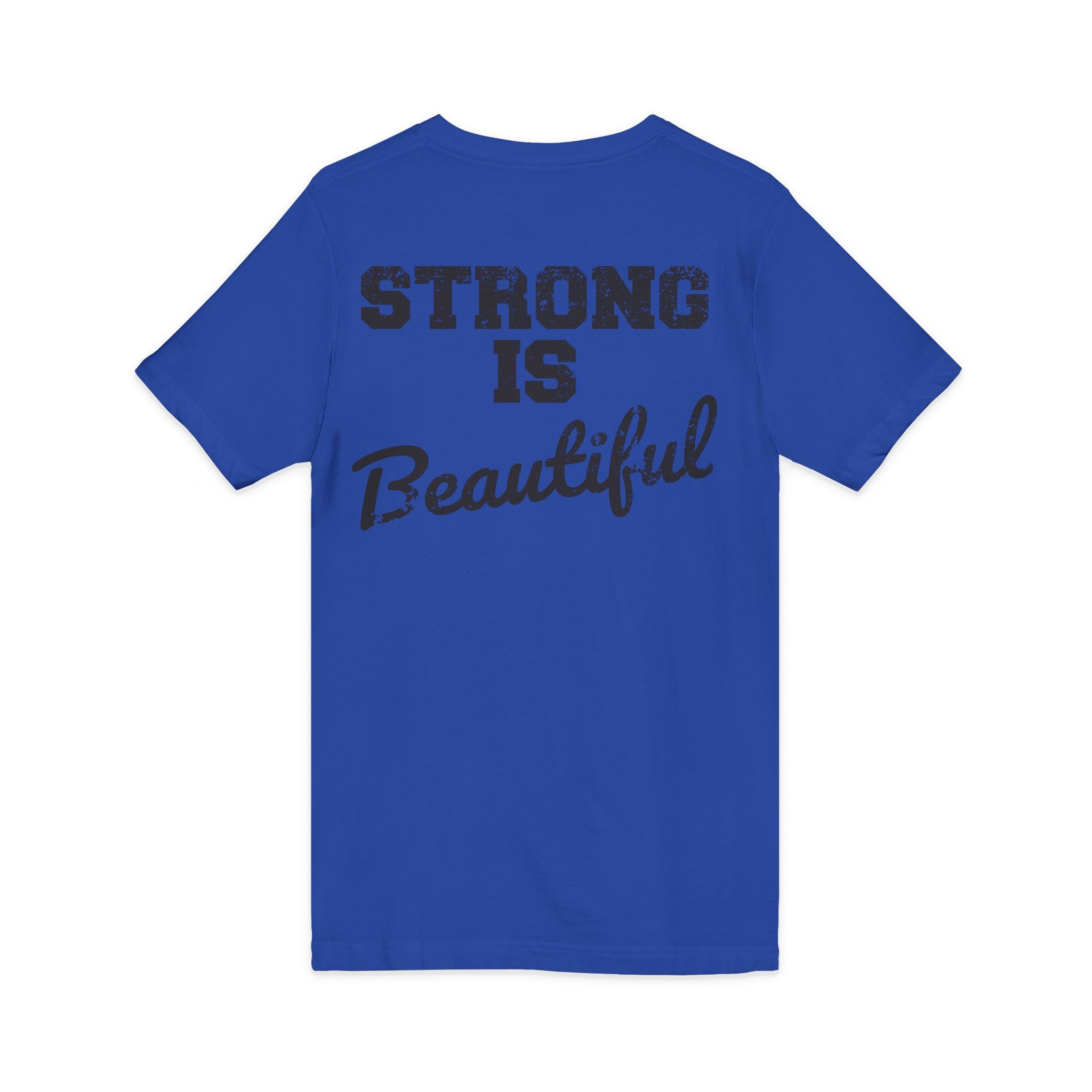 Strong Is Beautiful - Distressed Black Logo - Unisex Jersey Short Sleeve V-Neck Tee