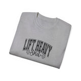 Lift Heavy Shit - Unisex Ultra Cotton Tee - Front Black Logo - Plain Back