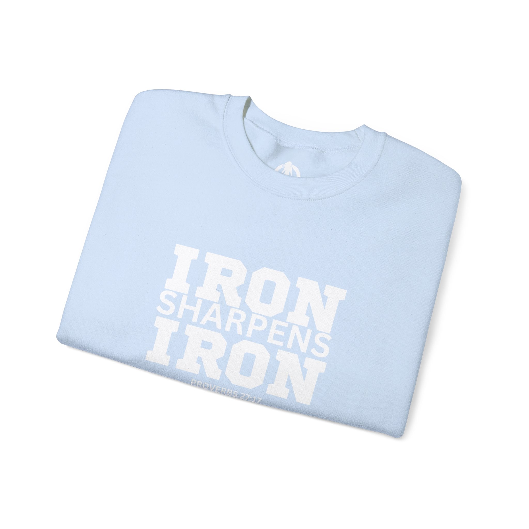Iron Sharpens Iron - Unisex Heavy Blend™ Crewneck Sweatshirt - Front White Logo - Plain Back