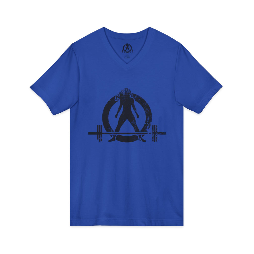 Strong Is Beautiful - Distressed Black Logo - Unisex Jersey Short Sleeve V-Neck Tee