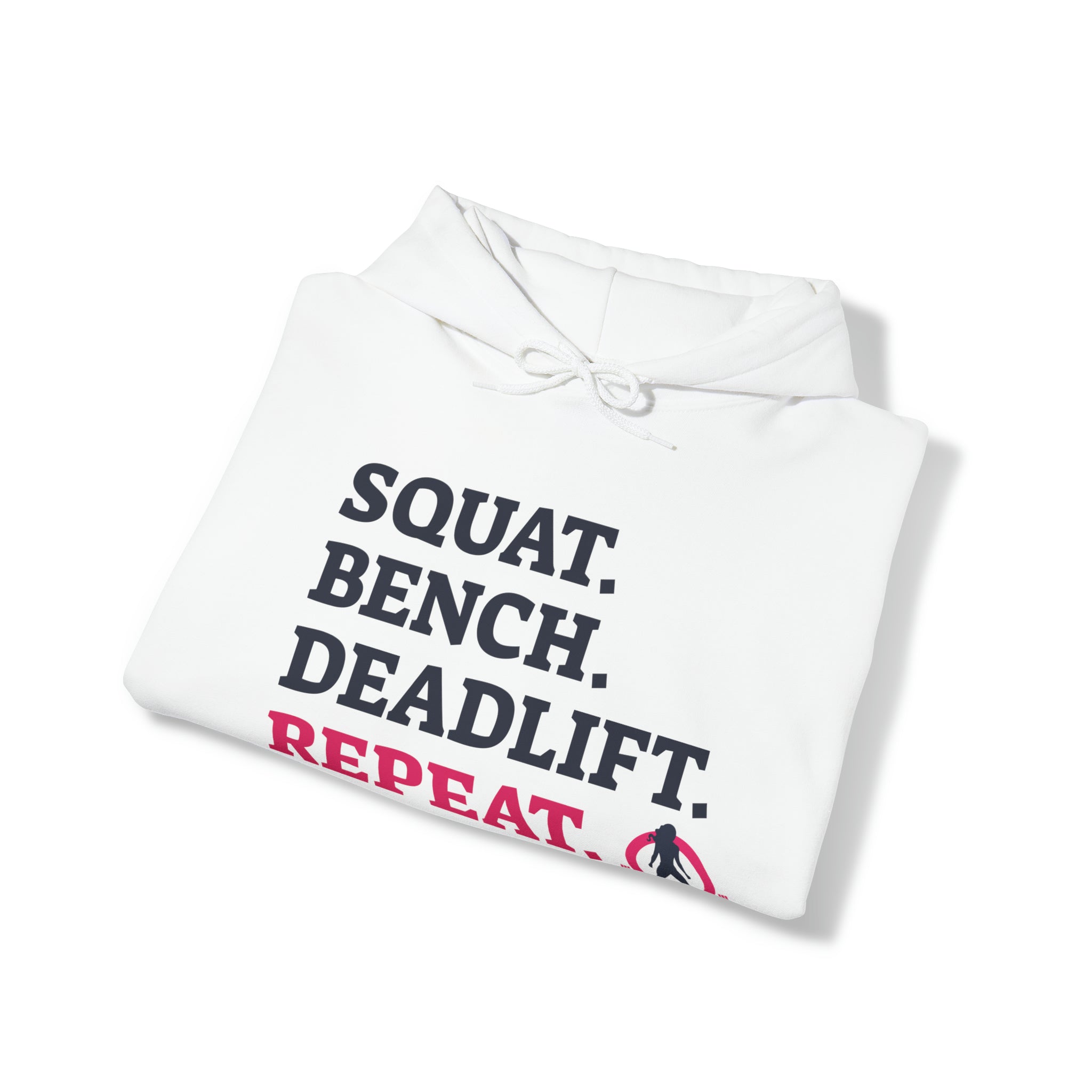 Squat Bench Deadlift Repeat - Unisex Heavy Blend Hooded Sweatshirt - Light WWLW Logo - Pink- Plain Black
