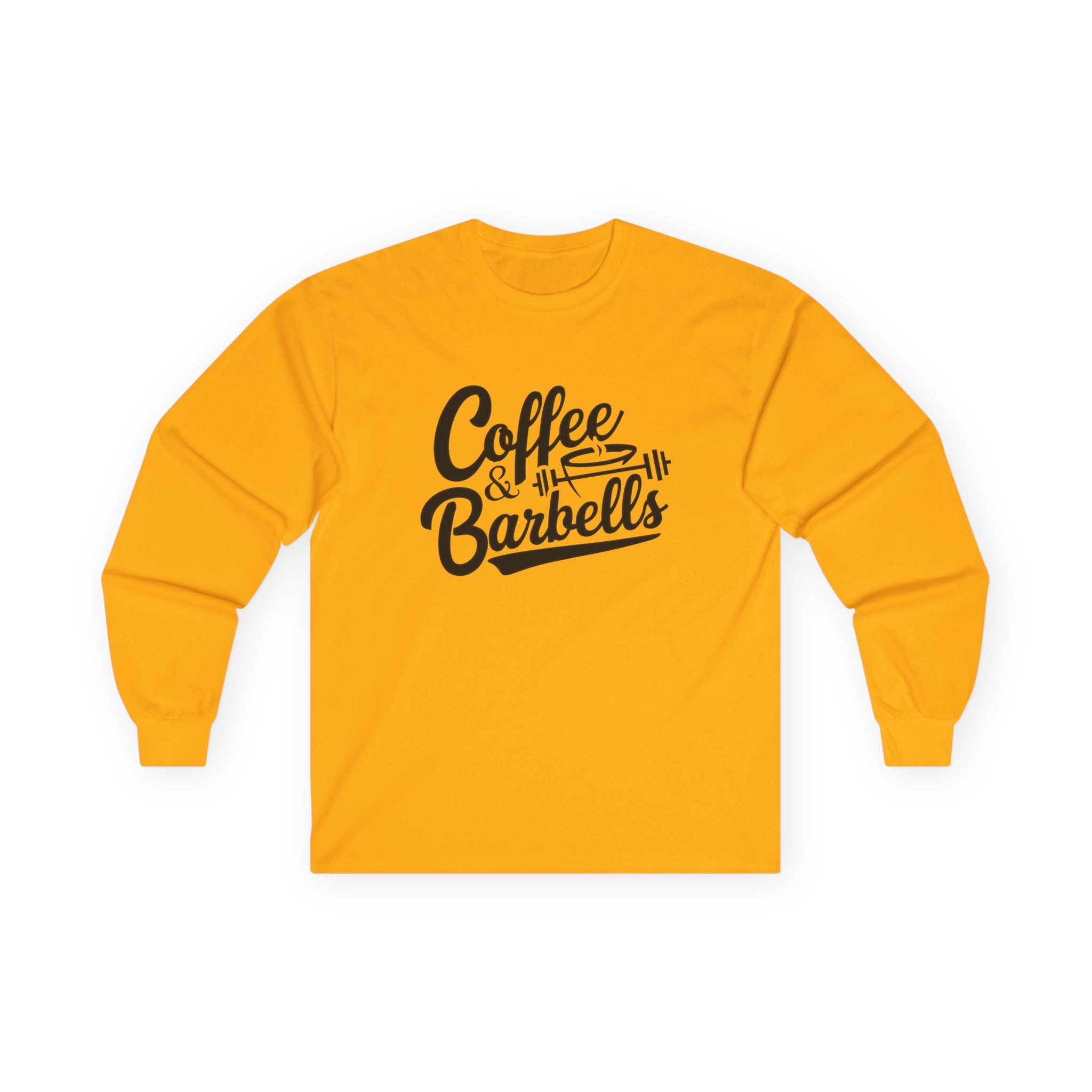 Coffee & Barbells - Unisex Ultra Cotton Long Sleeve Tee - Black Front Logo Plain Back