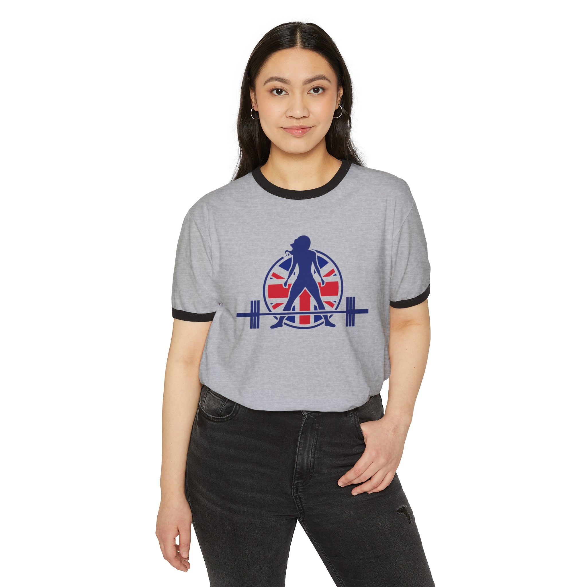 UK Collection - Unisex Cotton Ringer T-Shirt - Front Logo Front Plain Back