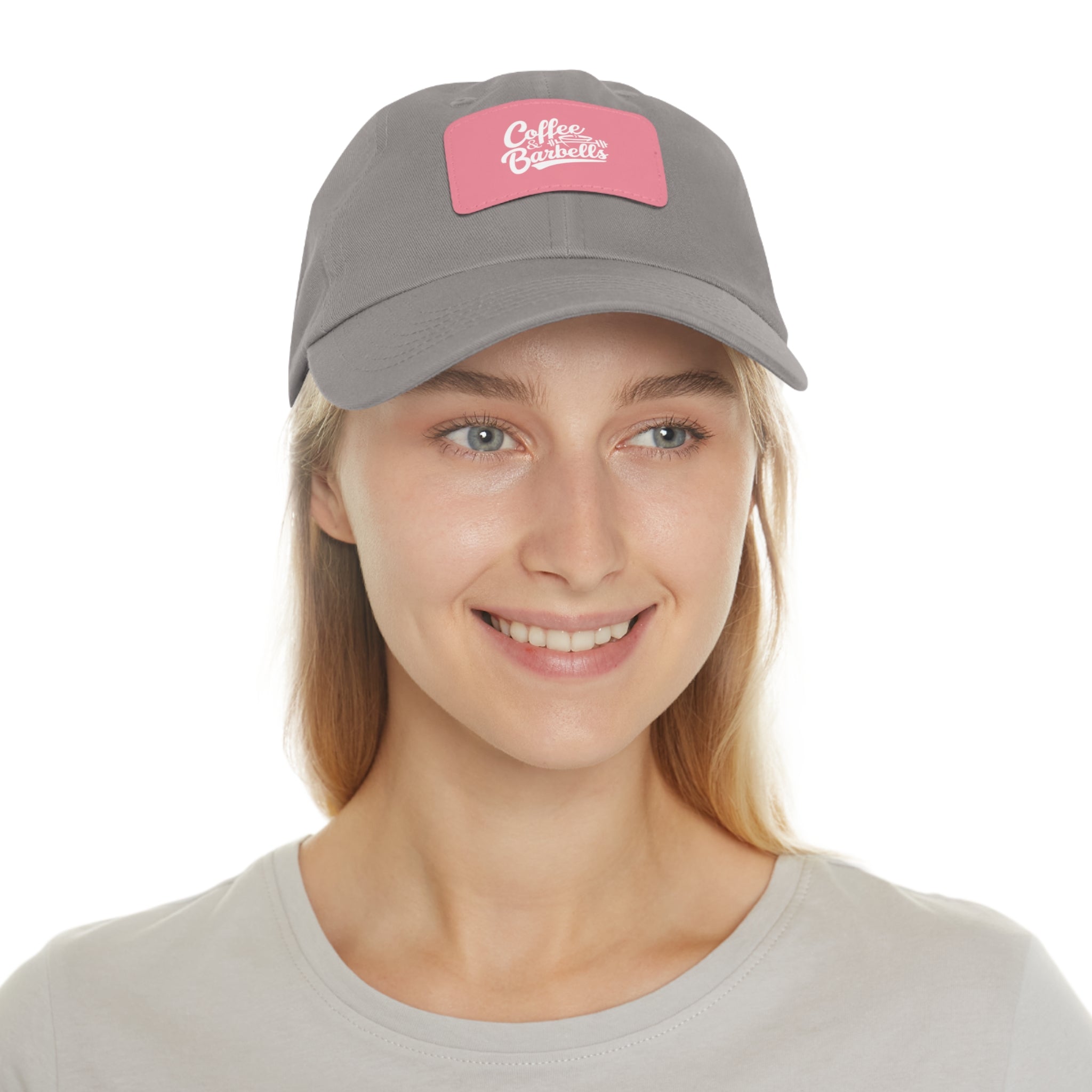 Coffee & Barbells - Dad Hat with Leather Patch (Rectangle) - White Font