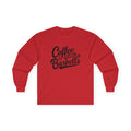 Coffee & Barbells - Unisex Ultra Cotton Long Sleeve Tee - Black Front Logo Plain Back