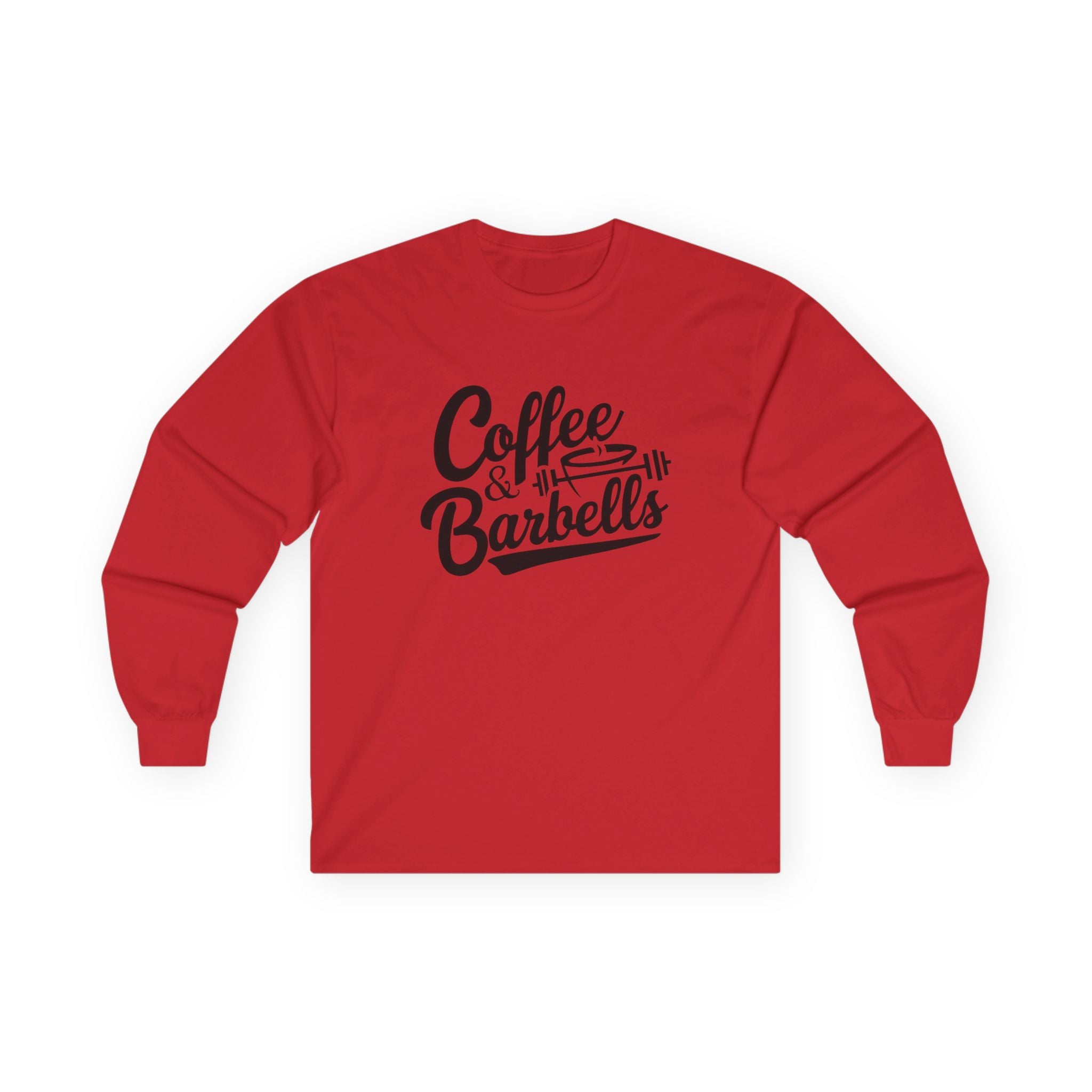 Coffee & Barbells - Unisex Ultra Cotton Long Sleeve Tee - Black Front Logo Plain Back