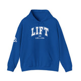 Lift Like.A Girl - Unisex Heavy Blend Hooded Sweatshirt - White Logo on Front & Right Sleeve