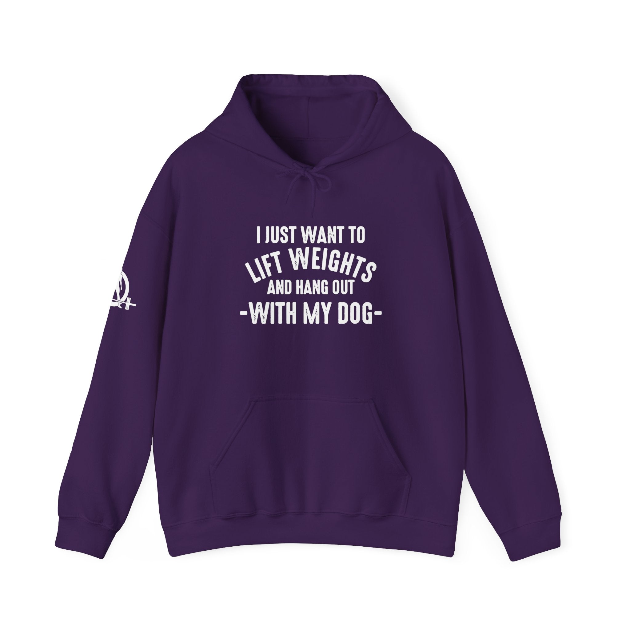 Lift Weights & Hang Out With My Dog  - White Logo  - Unisex Heavy Blend Hooded Sweatshirt