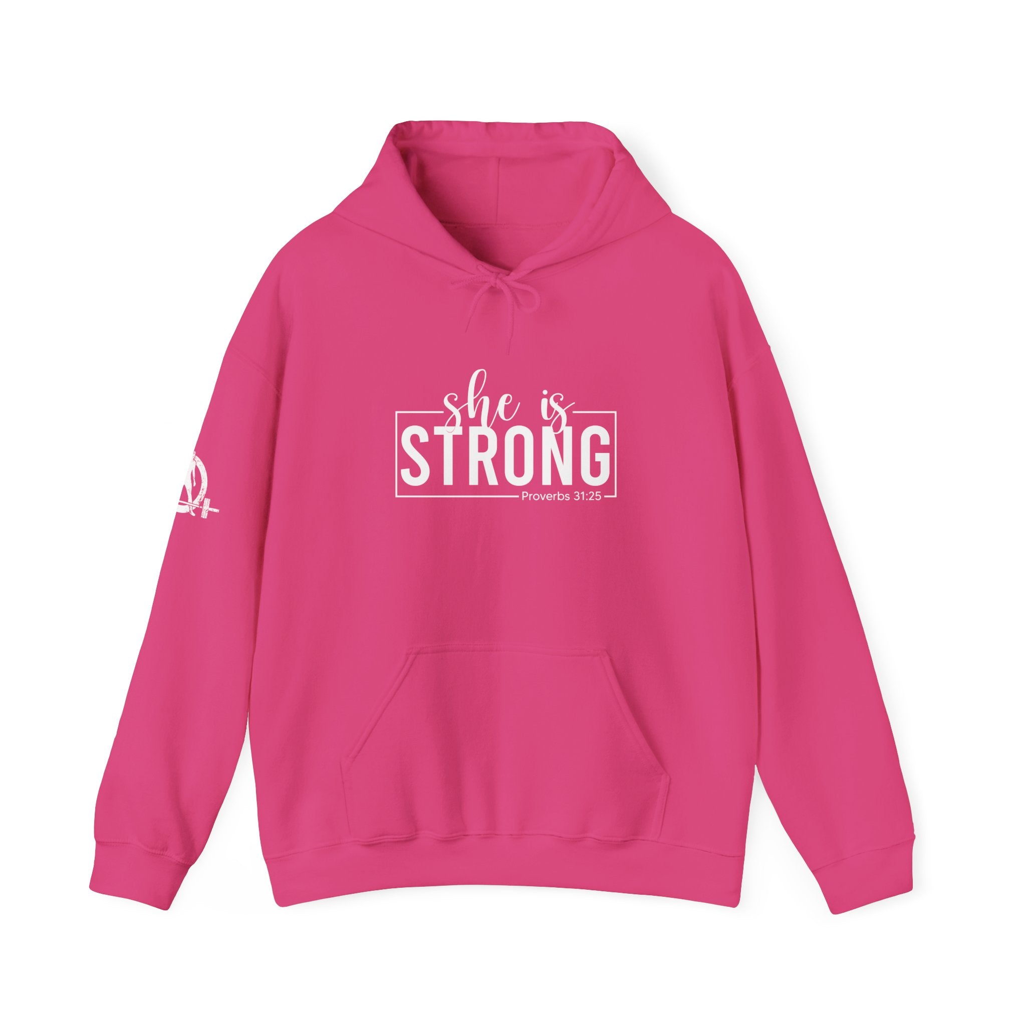 She is STRONG - Unisex Heavy Blend Hooded Sweatshirt - White Logo