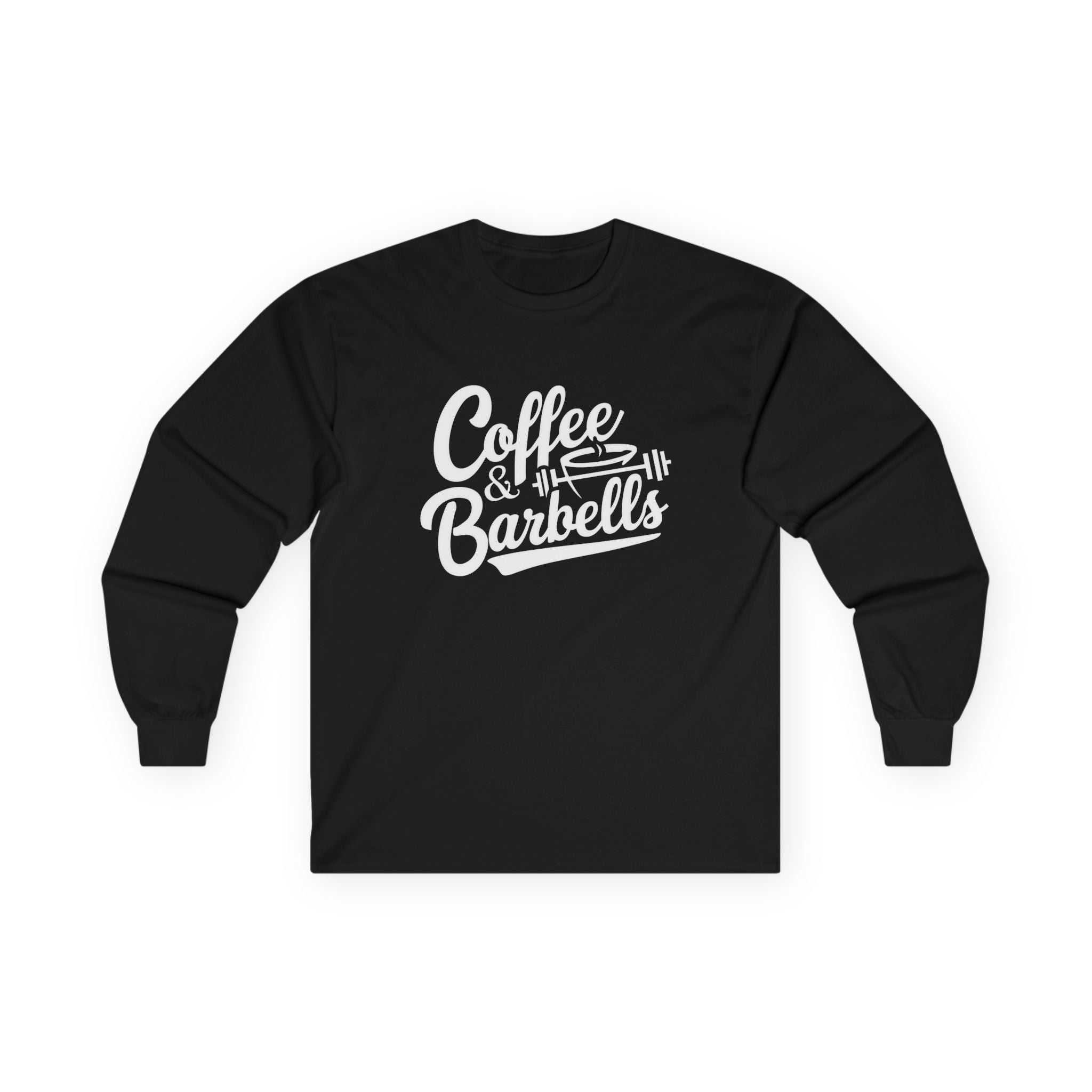 Coffee & Barbells - Unisex Ultra Cotton Long Sleeve Tee - White Front Logo Plain Back