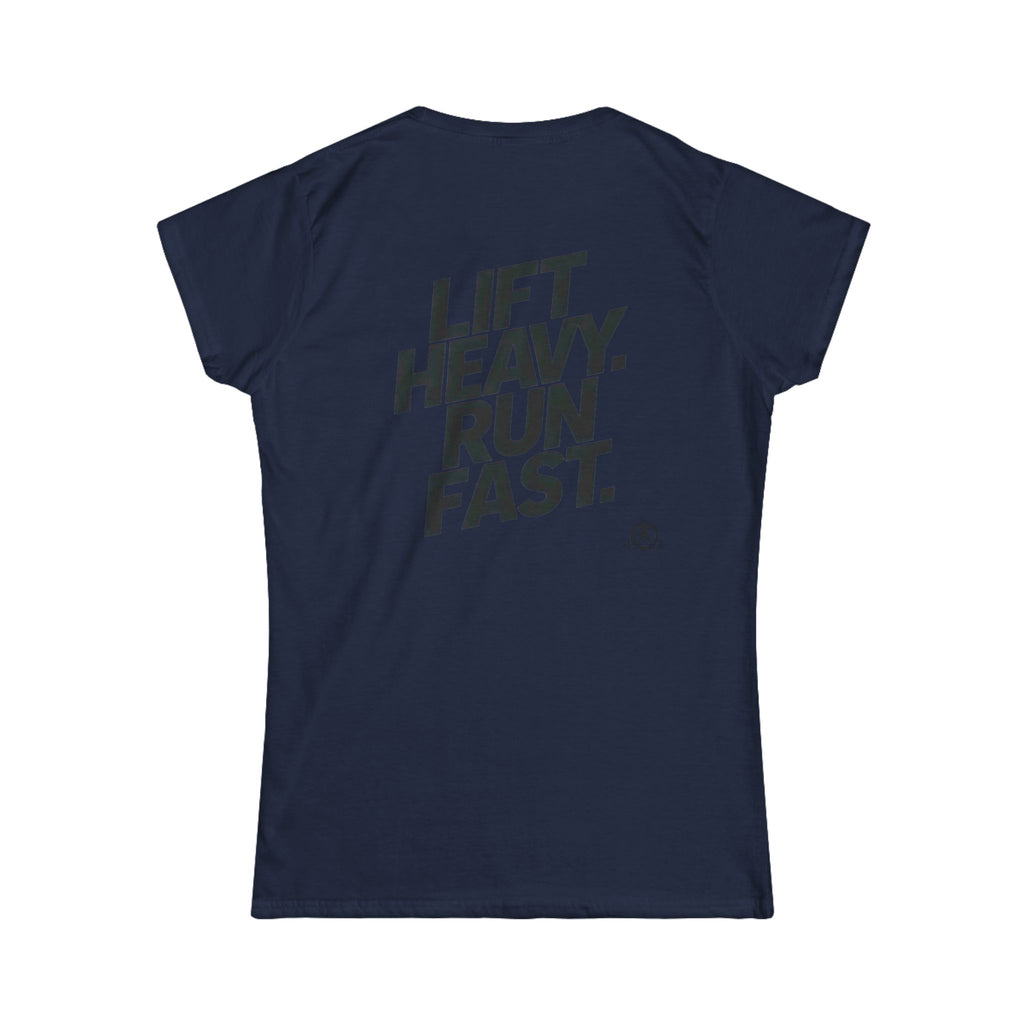 Lift Heavy Run Fast - Women's Softstyle Tee - Black Front & Back Logo