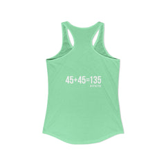 45 + 45 = 135 - Women's Ideal Racerback Tank - White Print Front & Back