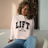 Lift Like A Girl - Crop Hoodie - Pale Pink with Black Logo