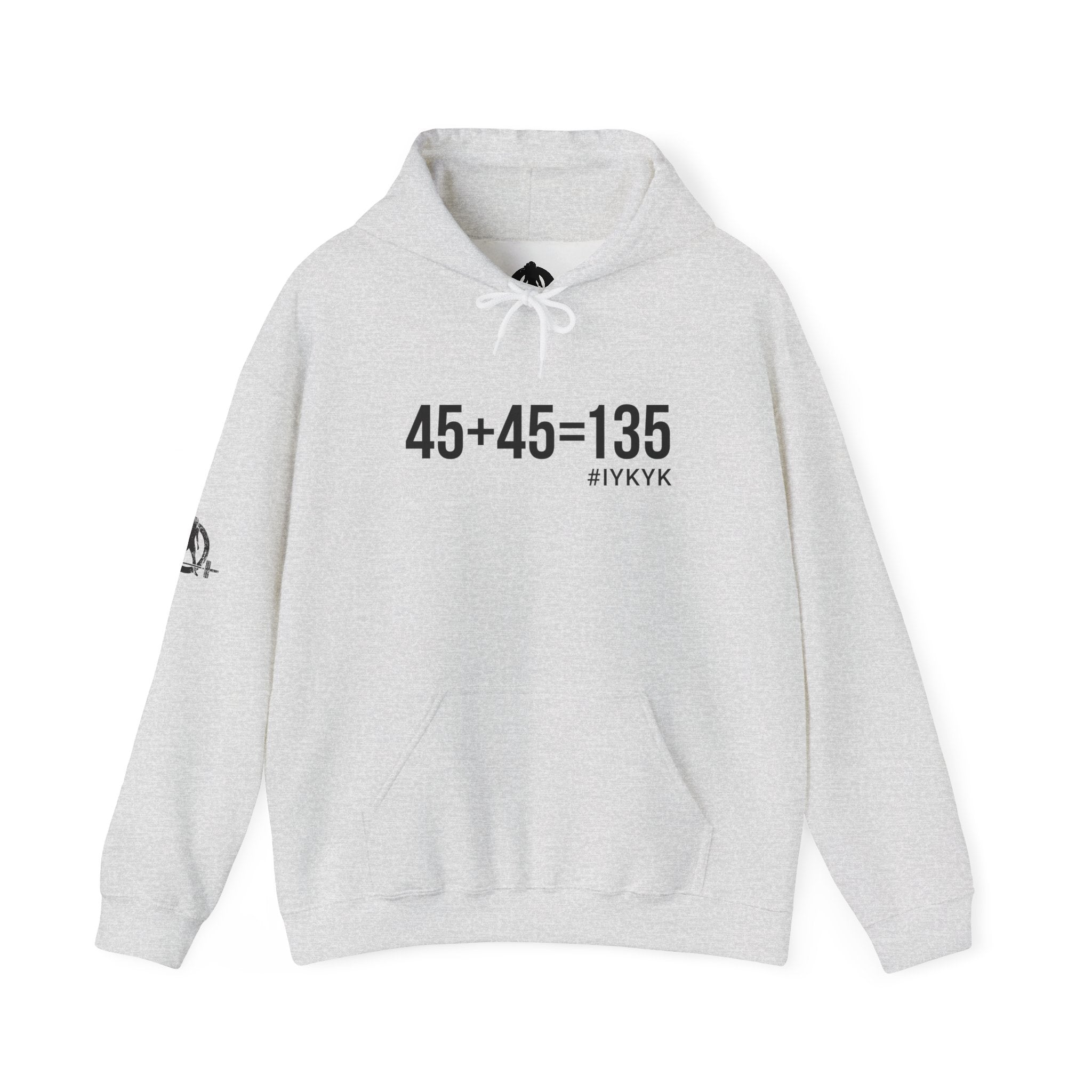 45 + 45 = 135 - Unisex Heavy Blend Hooded Sweatshirt  - Front Black & Shoulder Logo