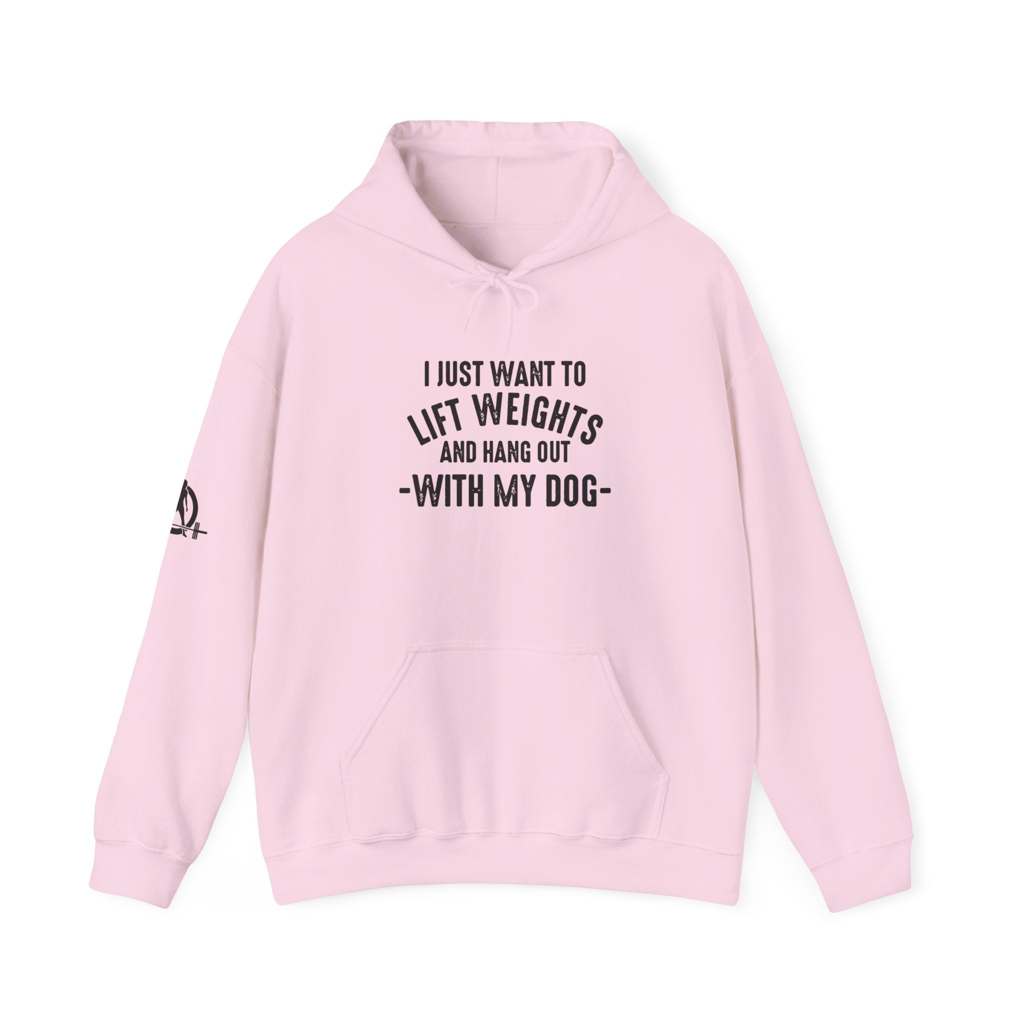 Lift Weights & Hang Out With My Dog  - Dark Logo  - Unisex Heavy Blend Hooded Sweatshirt - Front & Arm Logo Black