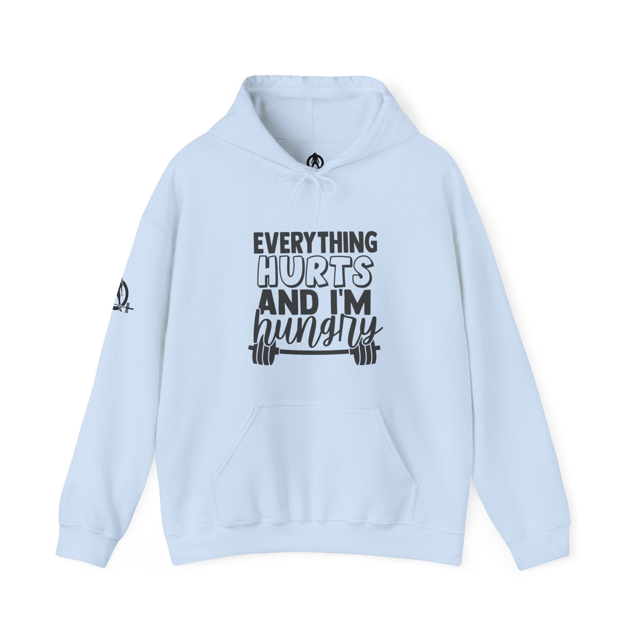 Everything Hurts & I'm Hungry  - Unisex Heavy Blend Hooded Sweatshirt  - Black Print Front/Arm