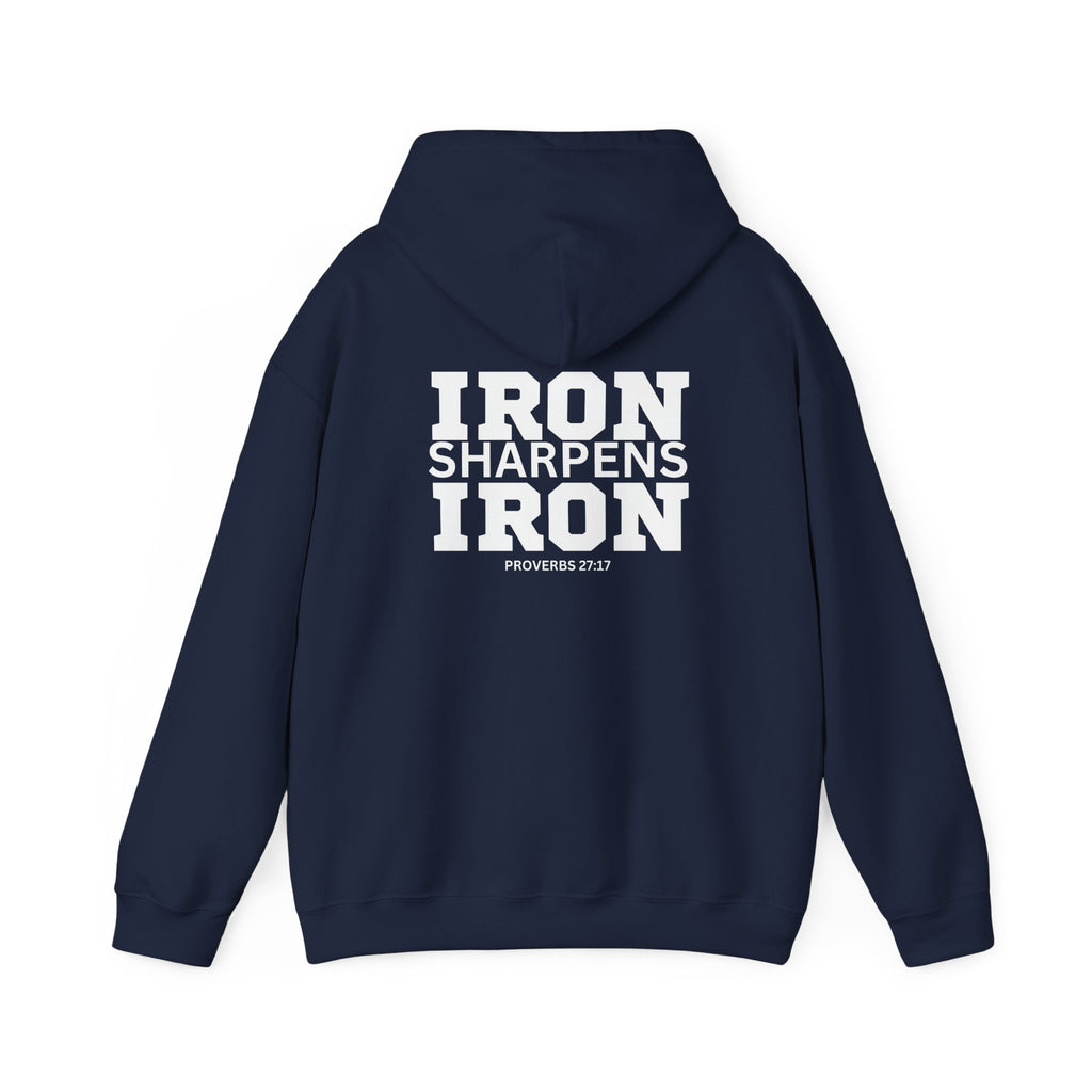 Iron Sharpens Iron – Unisex Heavy Blend™ Hooded Sweatshirt (White Logo) 🤍🔥