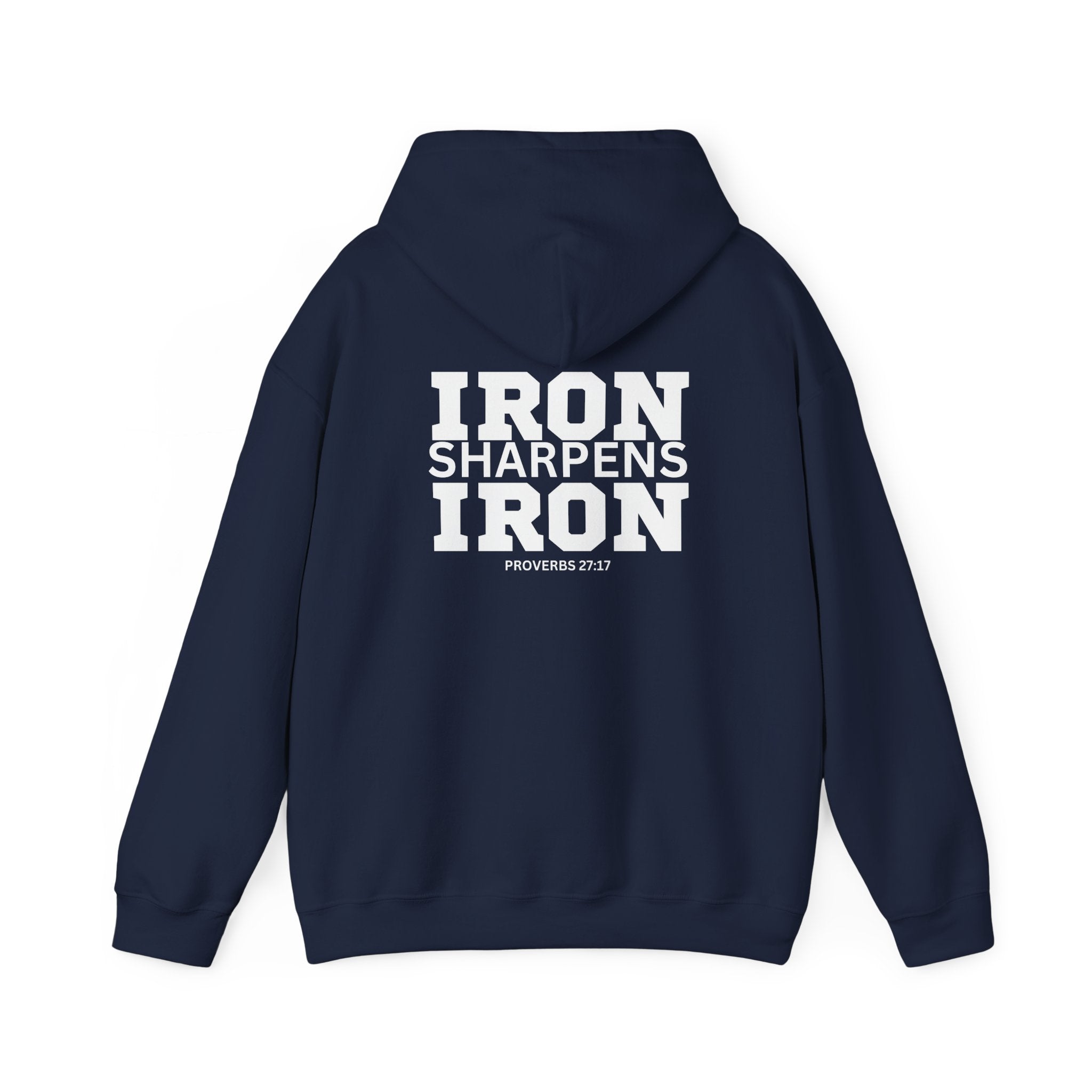 Iron Sharpens Iron – Unisex Heavy Blend™ Hooded Sweatshirt (White Logo) 🤍🔥