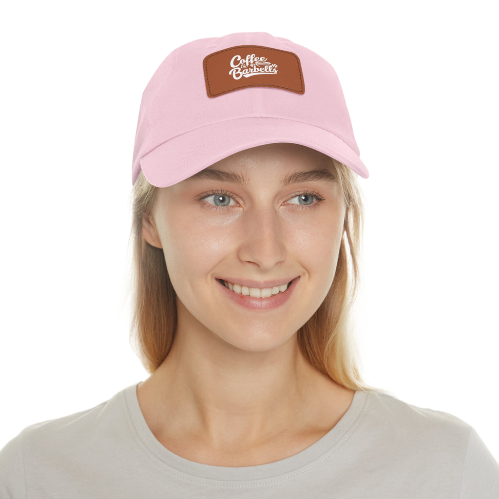 Coffee & Barbells - Dad Hat with Leather Patch (Rectangle) - White Font