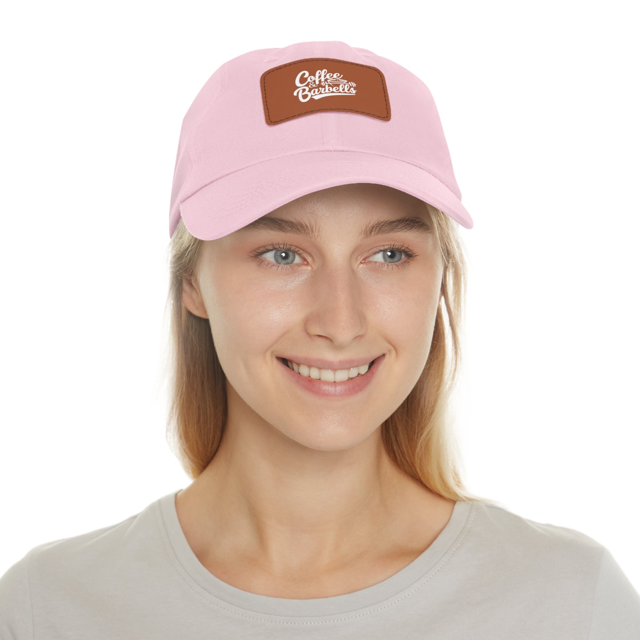 Coffee & Barbells - Dad Hat with Leather Patch (Rectangle) - White Font
