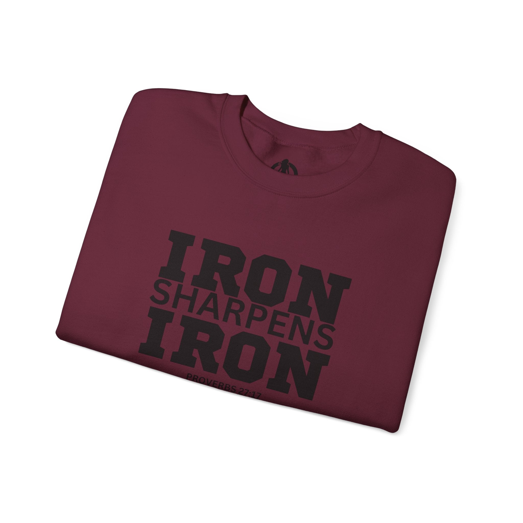 Iron Sharpens Iron - Unisex Heavy Blend™ Crewneck Sweatshirt - Front Black Logo - Plain Back