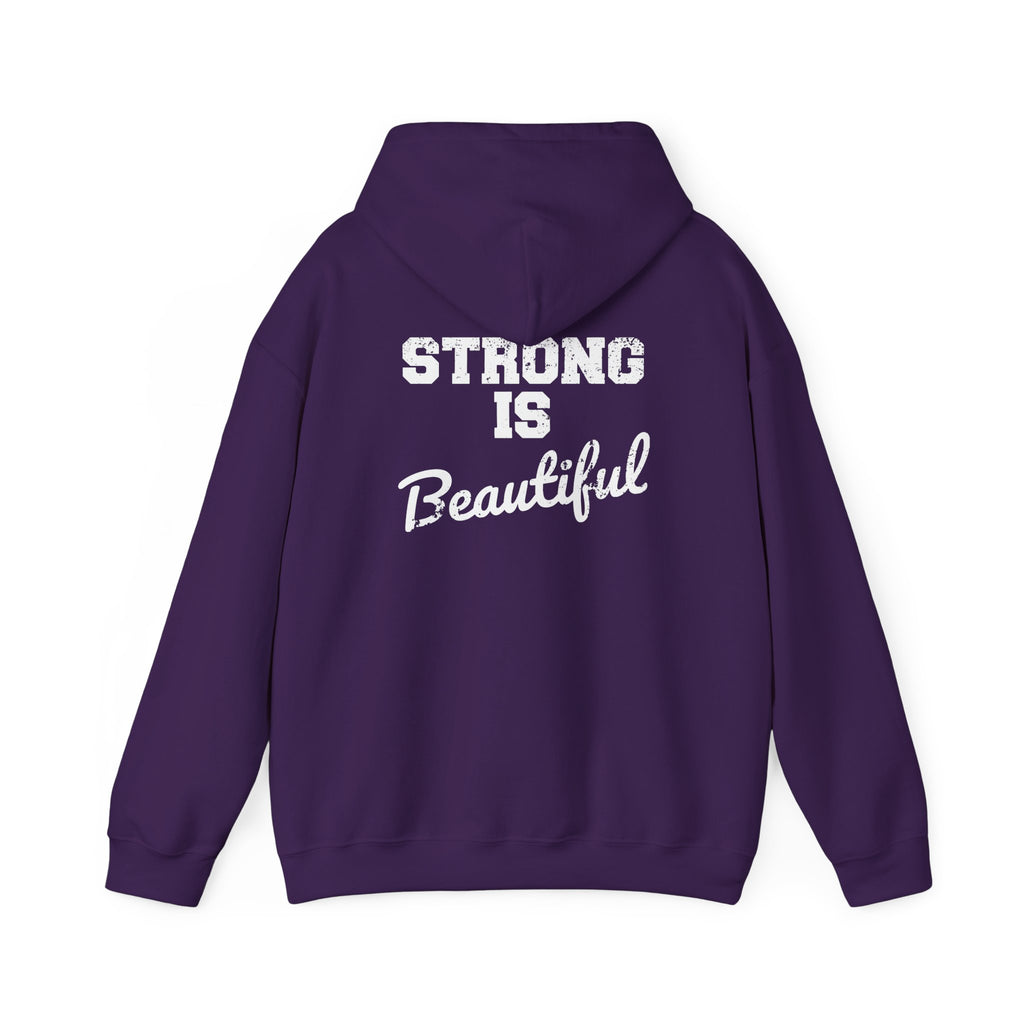 Strong Is Beautiful – Unisex Heavy Blend™ Hooded Sweatshirt (Distressed White Logo) 🤍💪