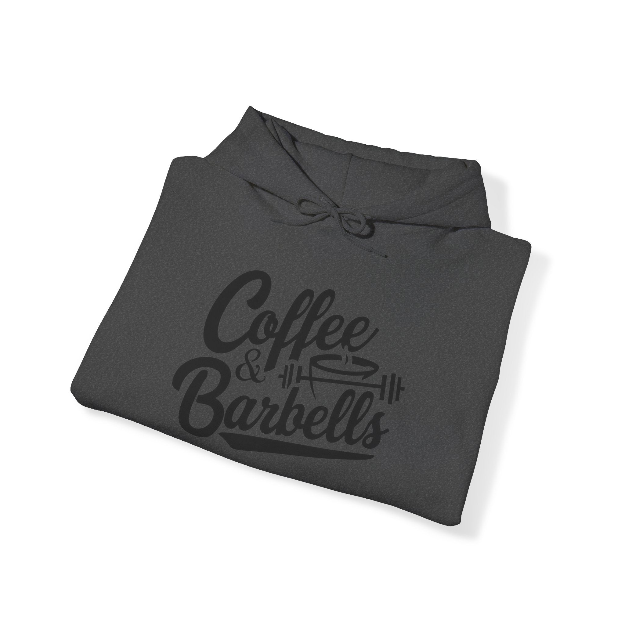Coffee & Barbells  - Unisex Heavy Blend Hooded Sweatshirt - Black Logo on Front & Right Sleeve