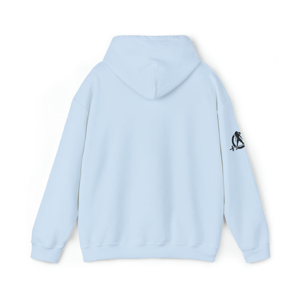 I Could Squat You - Classic Logo White - Unisex Heavy Blend Hooded Sweatshirt - Black Print on Front