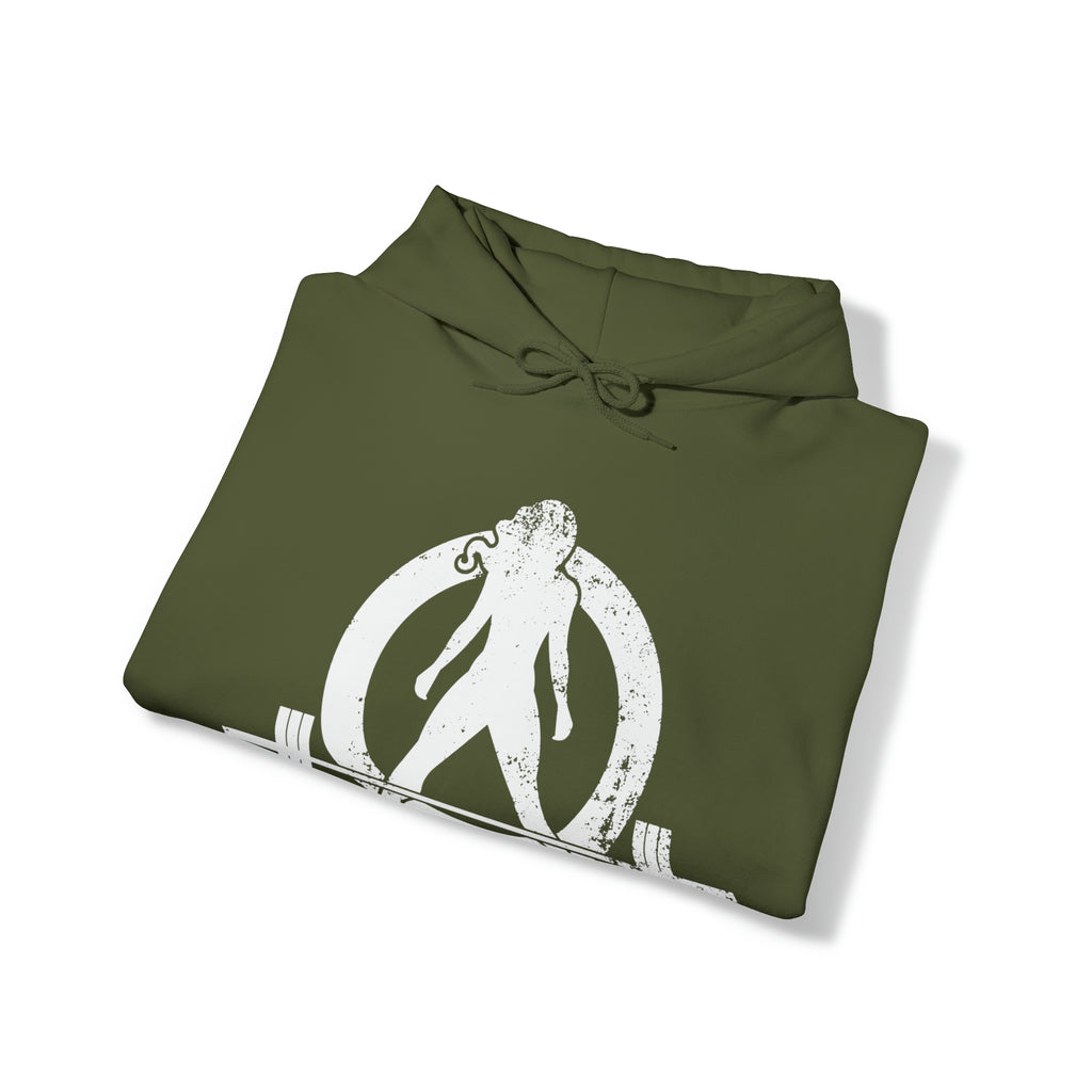 Strong Not Skinny - White Distressed Logo - Unisex Heavy Blend Hooded Sweatshirt