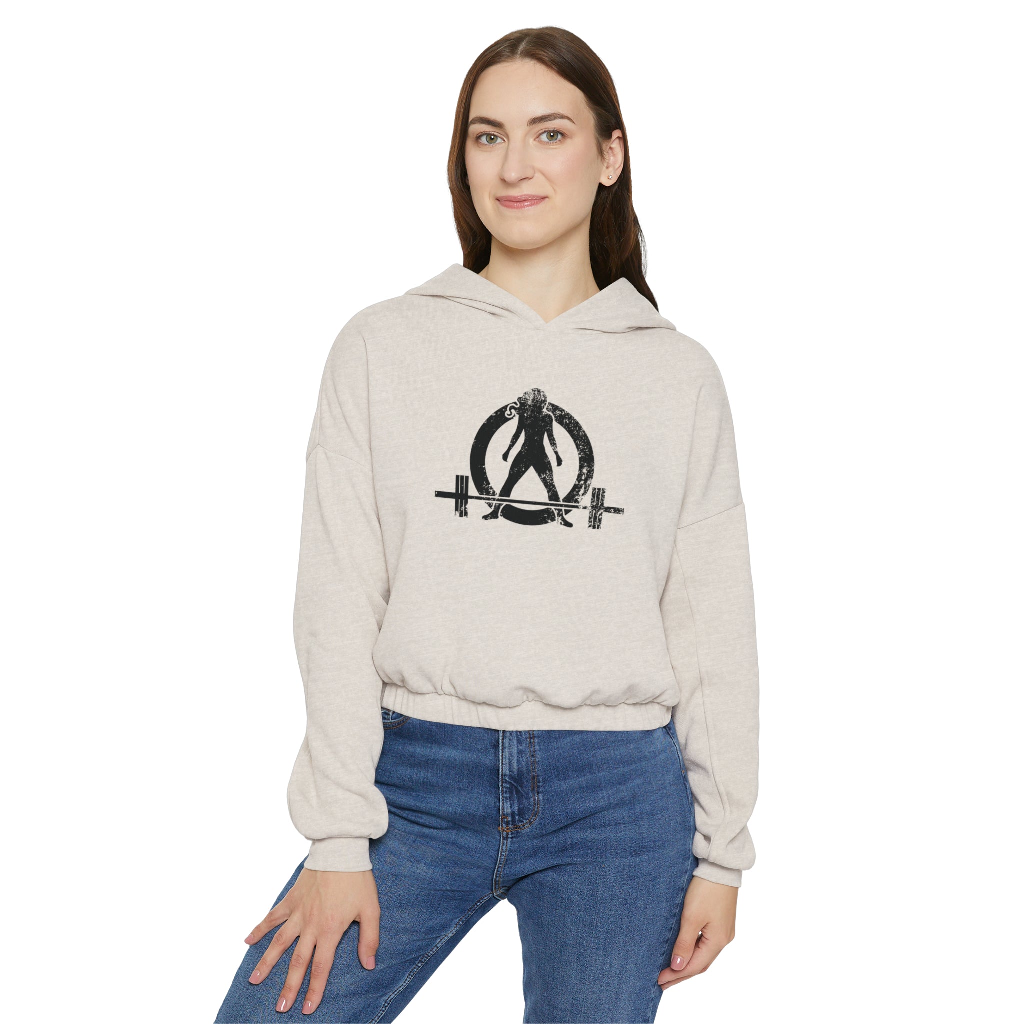 Women's Cinched Bottom Hoodie - Black Distressed Logo
