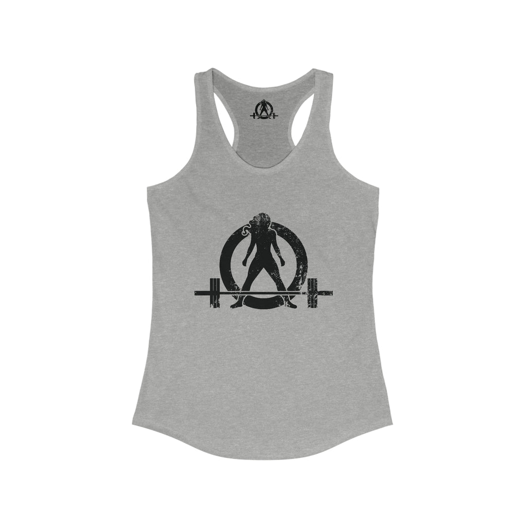 Squat Bench Deadlift Repeat - Women's Ideal Racerback Tank - Black Distressed Logo + Pink - Light - SBDR on Back