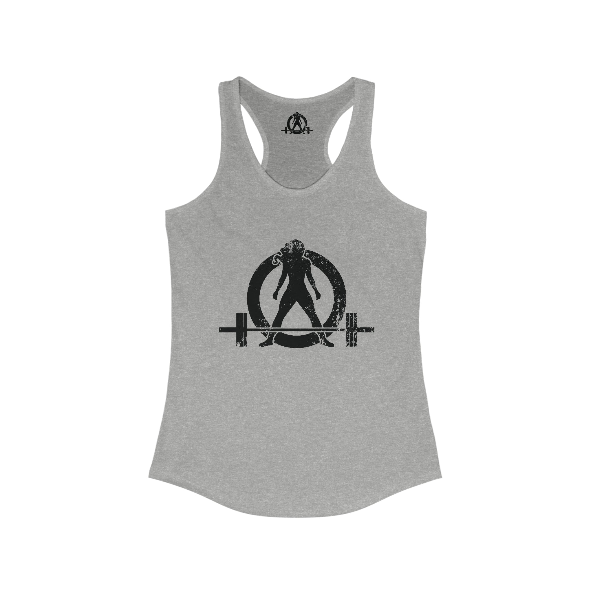 Squat Bench Deadlift Repeat - Women's Ideal Racerback Tank - Black Distressed Logo + Pink - Light - SBDR on Back