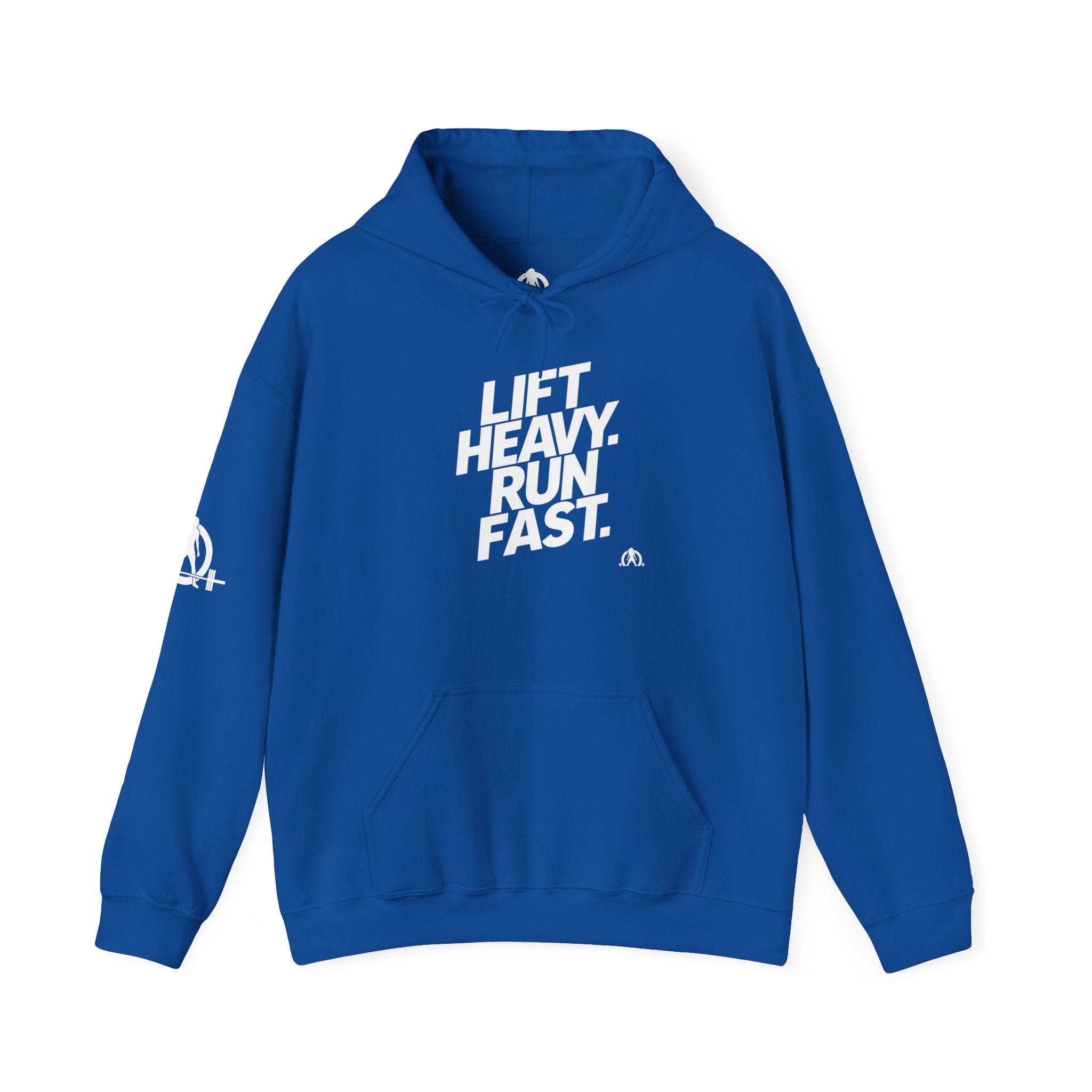 Lift Heavy Run Fast - Unisex Heavy Blend Hooded Sweatshirt - Front White Logo