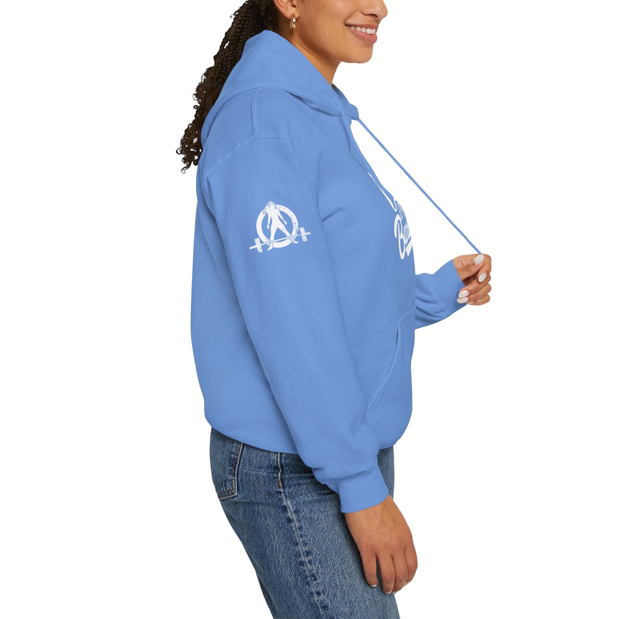 Coffee & Barbells - Unisex Heavy Blend Hooded Sweatshirt - White Logo on Front & Right Sleeve