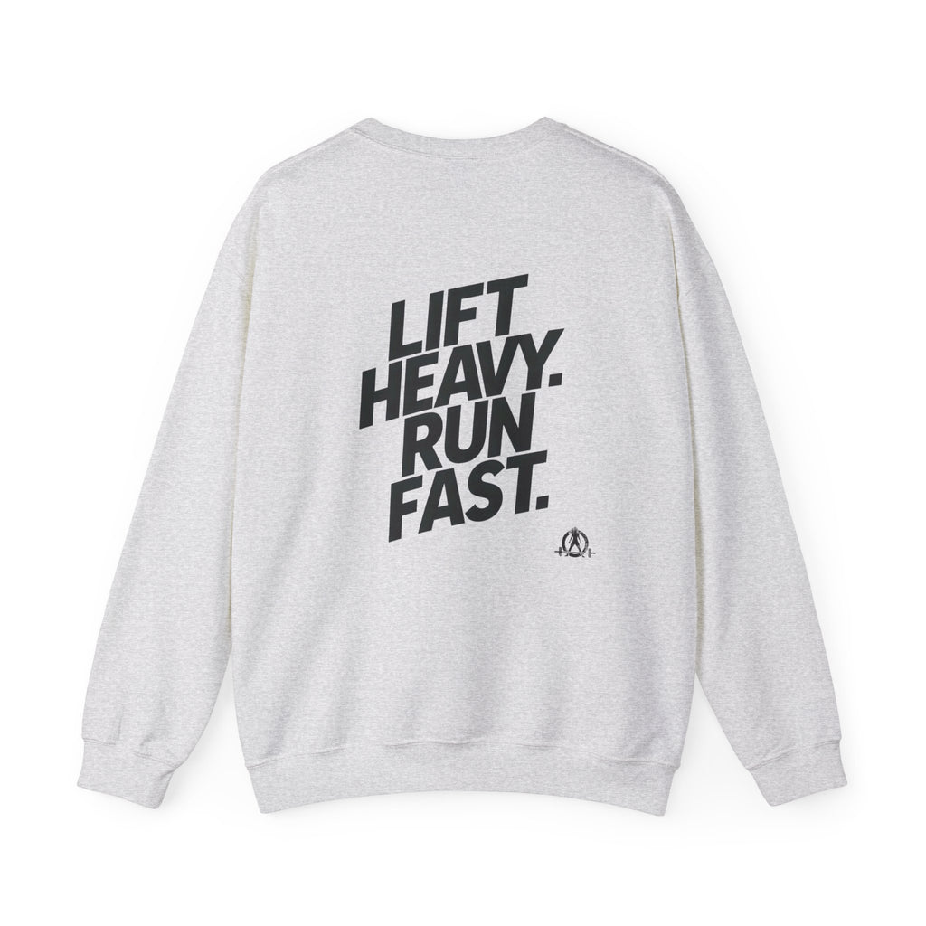 Lift Heavy Run Fast - Unisex Heavy Blend™ Crewneck Sweatshirt - Black Logo Front & Back