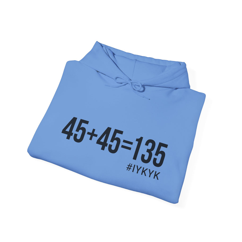 45 + 45 = 135 - Unisex Heavy Blend Hooded Sweatshirt  - Front Black & Shoulder Logo