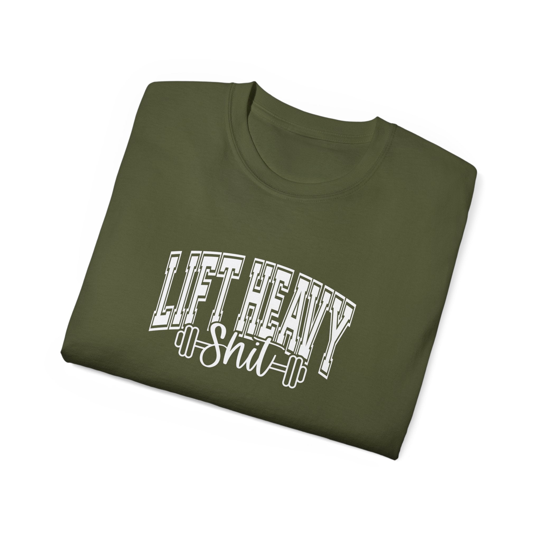 Lift Heavy Shit - Unisex Ultra Cotton Tee - Front White Logo - Plain Back