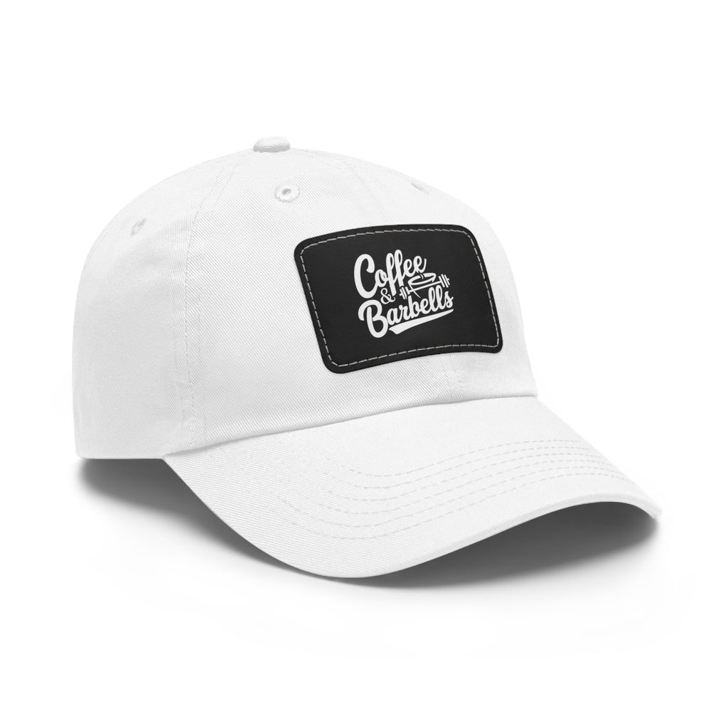 Coffee & Barbells - Dad Hat with Leather Patch (Rectangle) - White Font