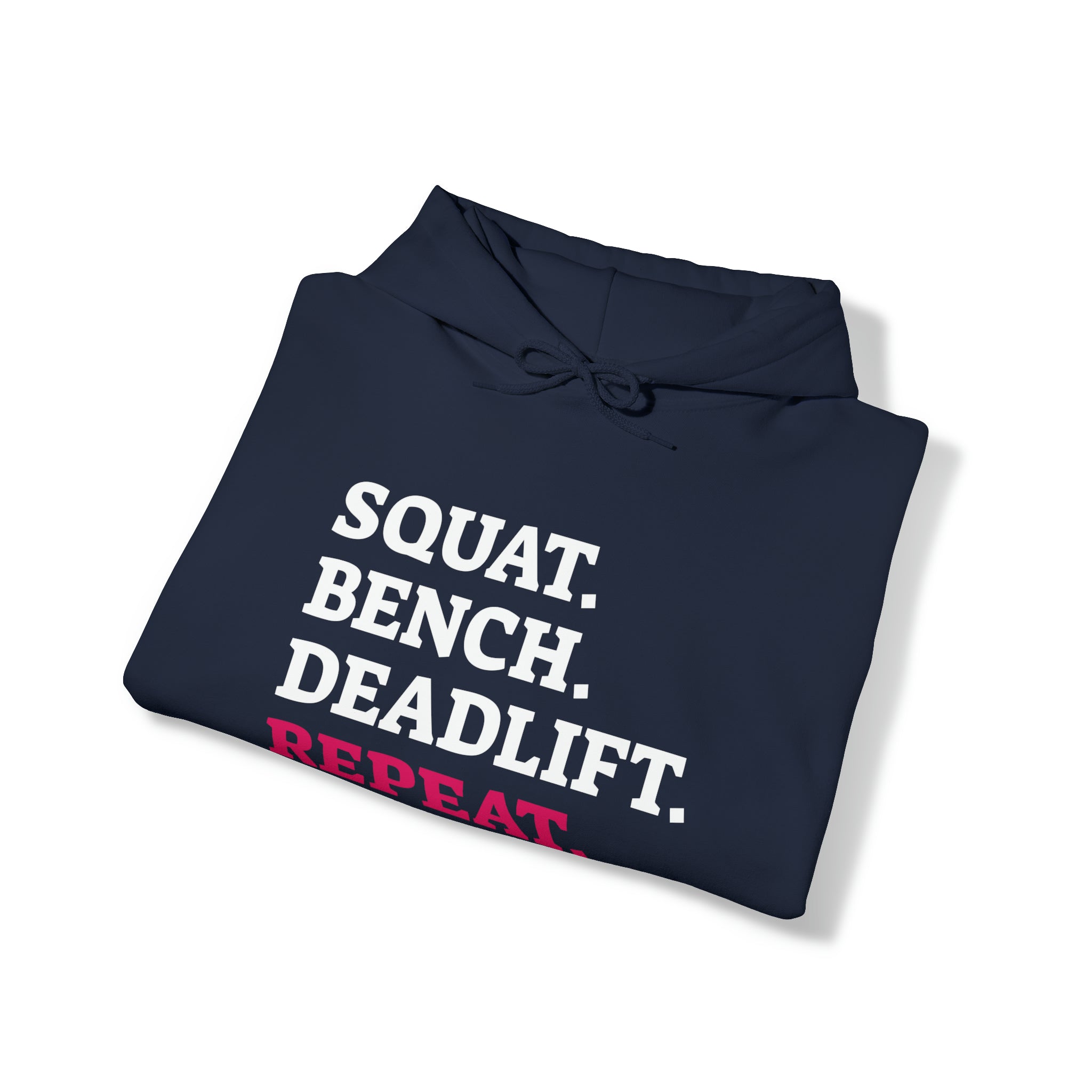Squat Bench Deadlift Repeat - Unisex Heavy Blend Hooded Sweatshirt - Dark Logo - Pink - Plain Black