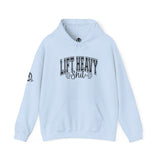 Lift Heavy Shit - Unisex Heavy Blend Hooded Sweatshirt - Black Logo on Front & Right Sleeve