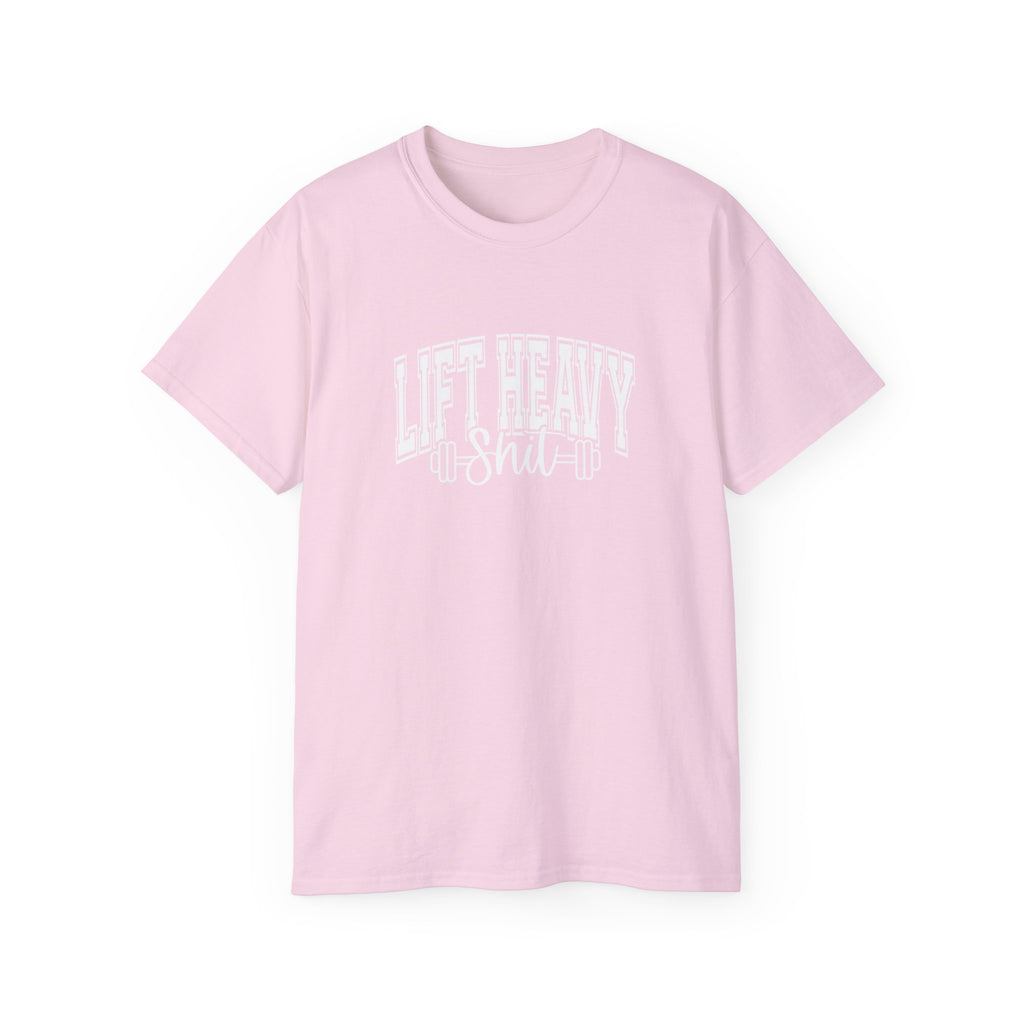 Lift Heavy Shit - Unisex Ultra Cotton Tee - Front White Logo - Plain Back