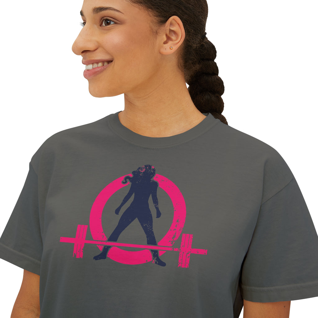 Women's Boxy Tee - Color Distressed Logo Front Plain Back