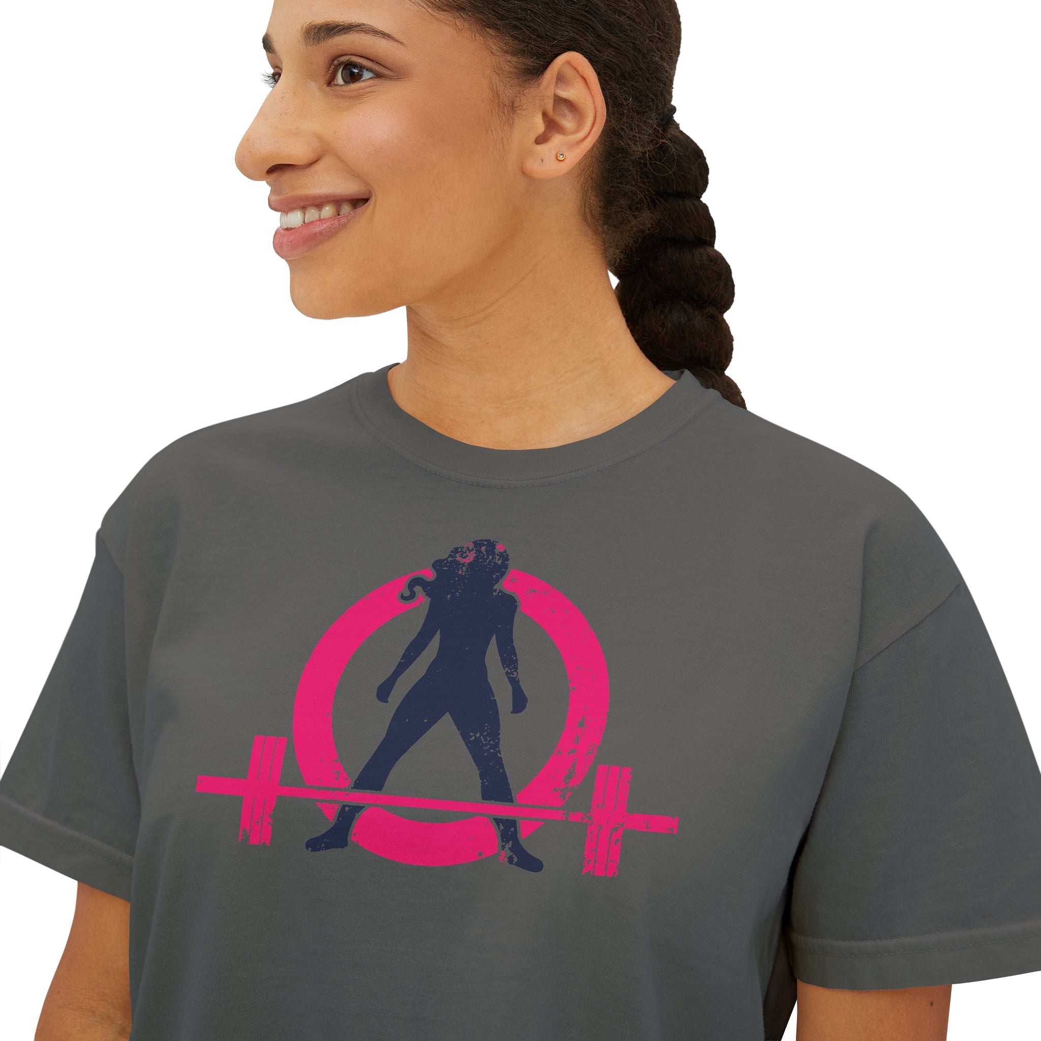 Women's Boxy Tee - Color Distressed Logo Front Plain Back